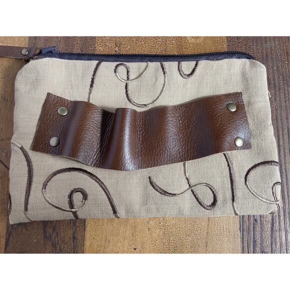 handmade, small clutch, leather and fabric - Picture 2 of 4